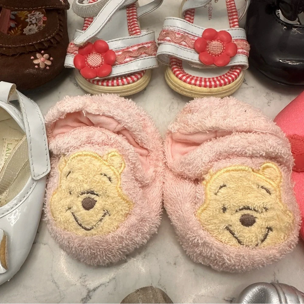 13 Pair Baby Girl Shoe Lot Sizes 0-3 Gap Old Navy Carters Vintage Winnie Pooh